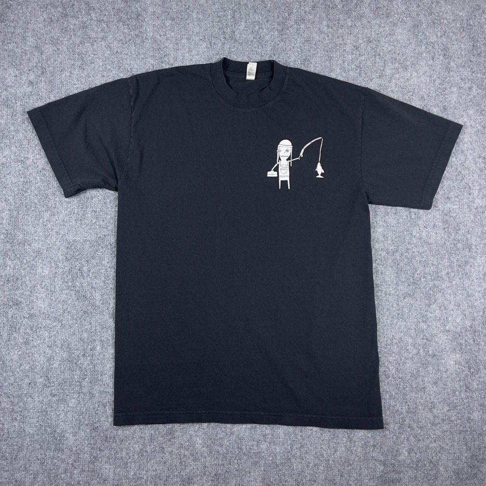 Los Angeles Apparel T-Shirt Mens M Black Fishing Graphic Line Art Tee